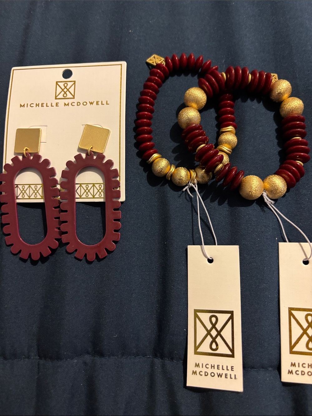 Michelle McDowell Garnet and Gold Bracelet Set & Earrings